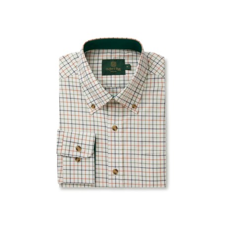 Camisa Oxford Azul Bern Check Laranja/Verde
