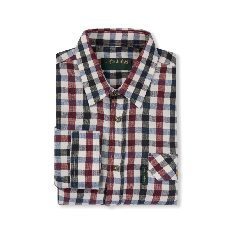 Camisa Oxford Azul Xadrez Vinho