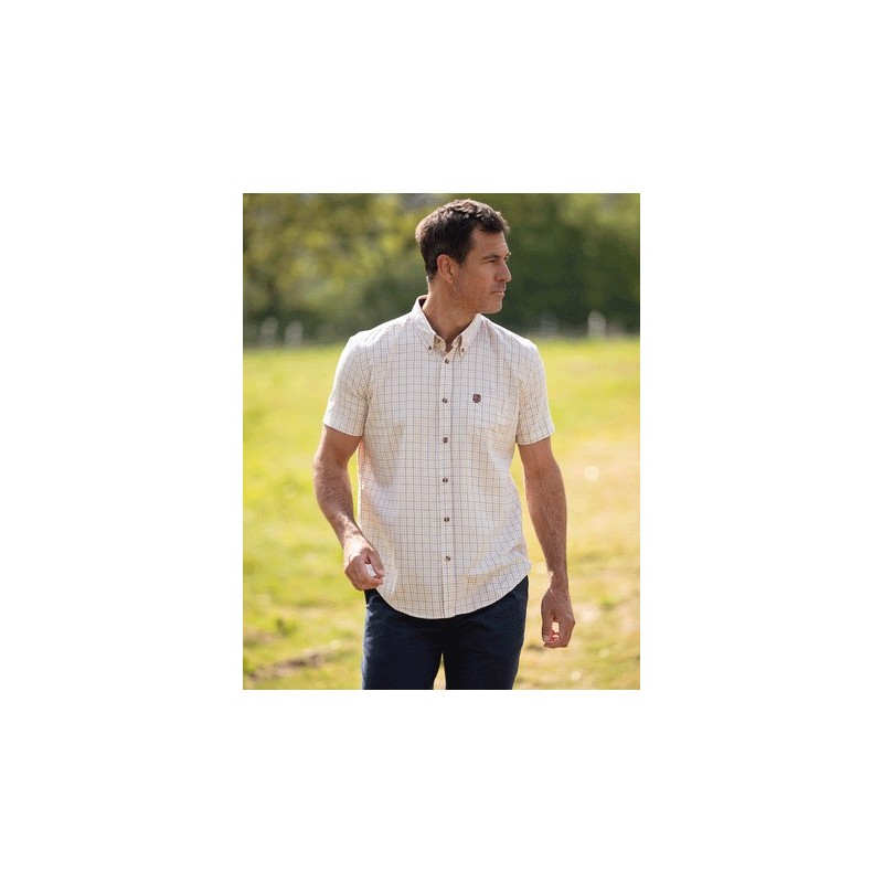 Camisa Oxford de manga curta azul xadrez Ghent azul marinho/vermelho