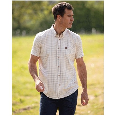 Camisa Oxford de manga curta azul xadrez Ghent azul marinho/vermelho