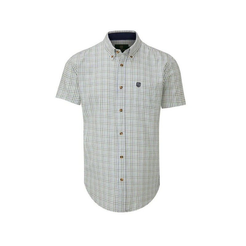 Camisa Oxford Azul Londres Manga Curta Tattersall Azul Marinho Camisa Oxford Azul Londres Manga Curta Tattersall Azul Marinho