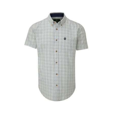 Camisa Oxford Azul Londres Manga Curta Tattersall Azul Marinho Camisa Oxford Azul Londres Manga Curta Tattersall Azul Marinho