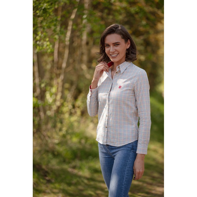 Camisa Oxford Azul Feminina London Tattersall Vermelha