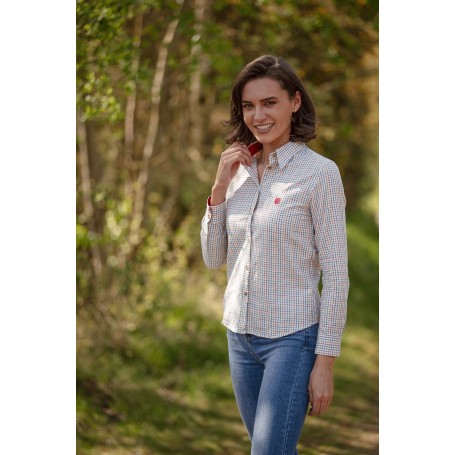 Camisa Oxford Azul Feminina London Tattersall Vermelha