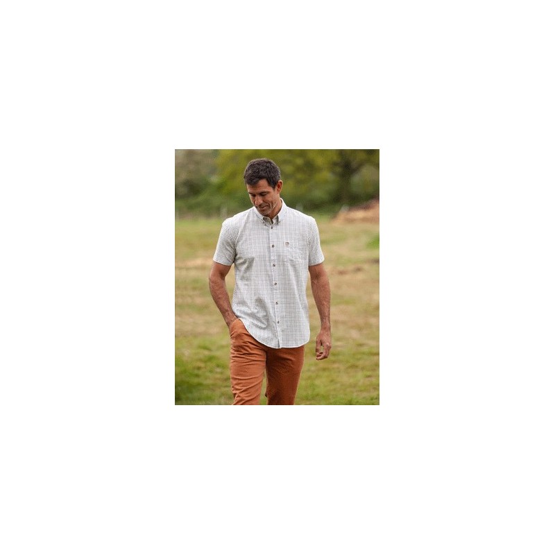 Camisa Oxford Azul Morar Check Preta/Marrom Manga Curta