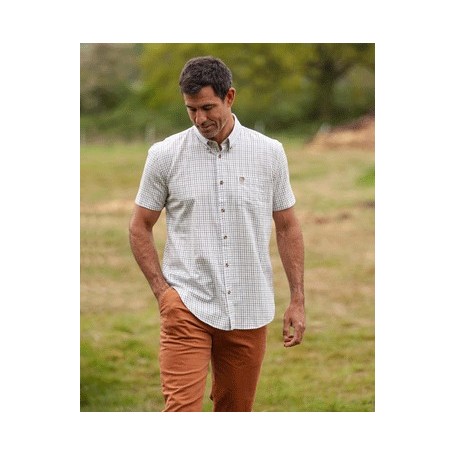 Camisa Oxford Azul Morar Check Preta/Marrom Manga Curta