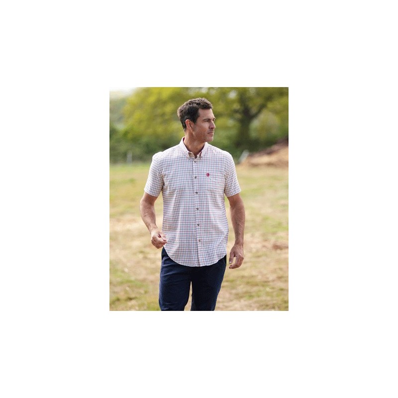 Camisa Oxford Manga Curta Azul Metz Xadrez Marrom/Amarelo