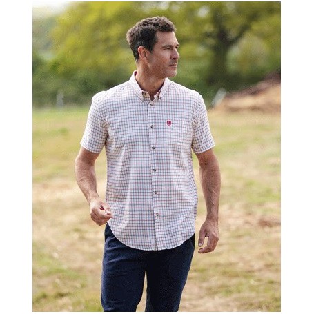 Camisa Oxford Manga Curta Azul Metz Xadrez Marrom/Amarelo