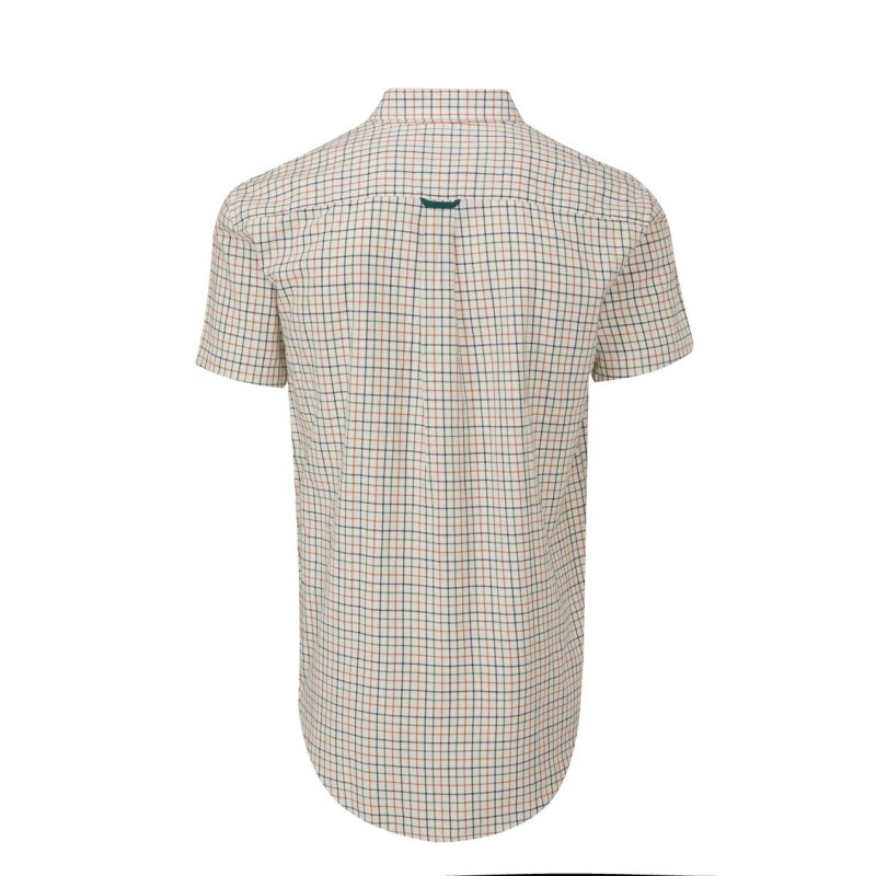 Camisa Oxford de Manga Curta Azul Xadrez Bern Laranja/Verde