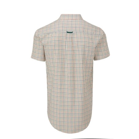 Camisa Oxford de Manga Curta Azul Xadrez Bern Laranja/Verde