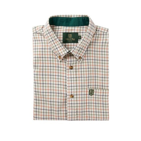 Camisa Oxford de Manga Curta Azul Xadrez Bern Laranja/Verde