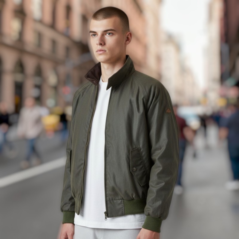 Cazadora encerada Oxford Blue Harrington Olive