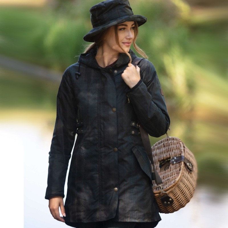 Chaqueta encerada Oxford Blue Tartan Katrina Dundee