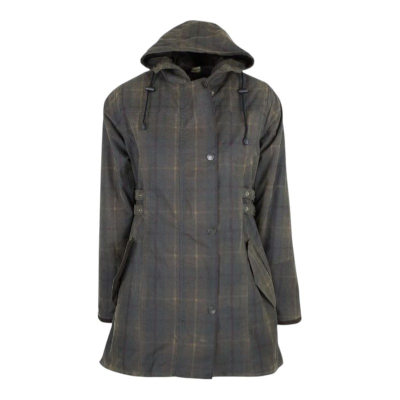 Chaqueta encerada Oxford Blue Tartan Katrina Honey