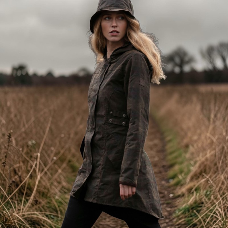 Chaqueta encerada Oxford Blue Tartan Katrina Honey