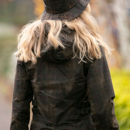 Chaqueta encerada Oxford Blue Tartan Katrina Honey