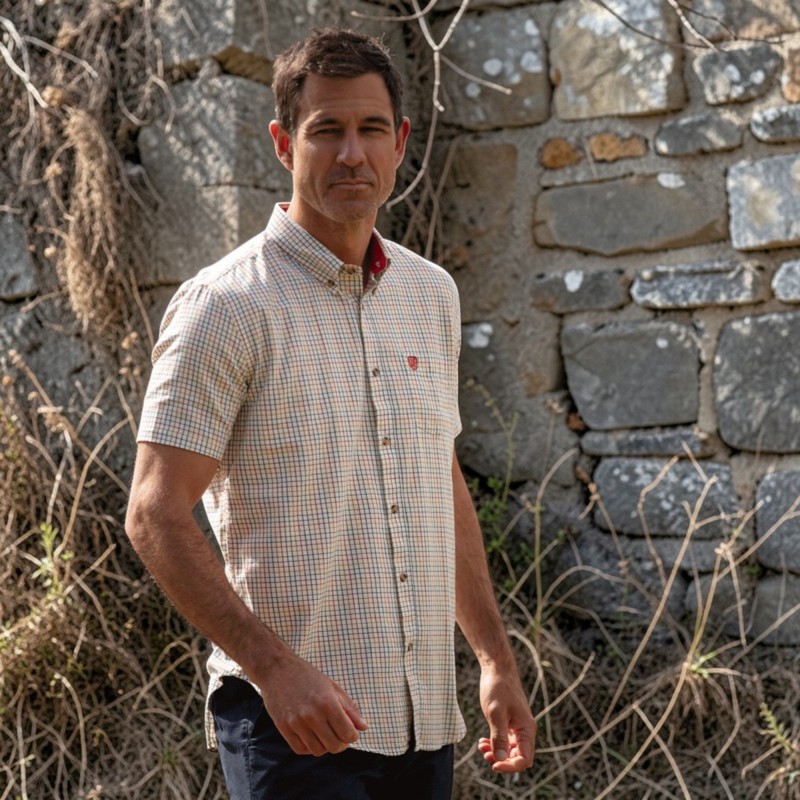 Camisa Manga Corta Oxford Blue London Tattersall Red