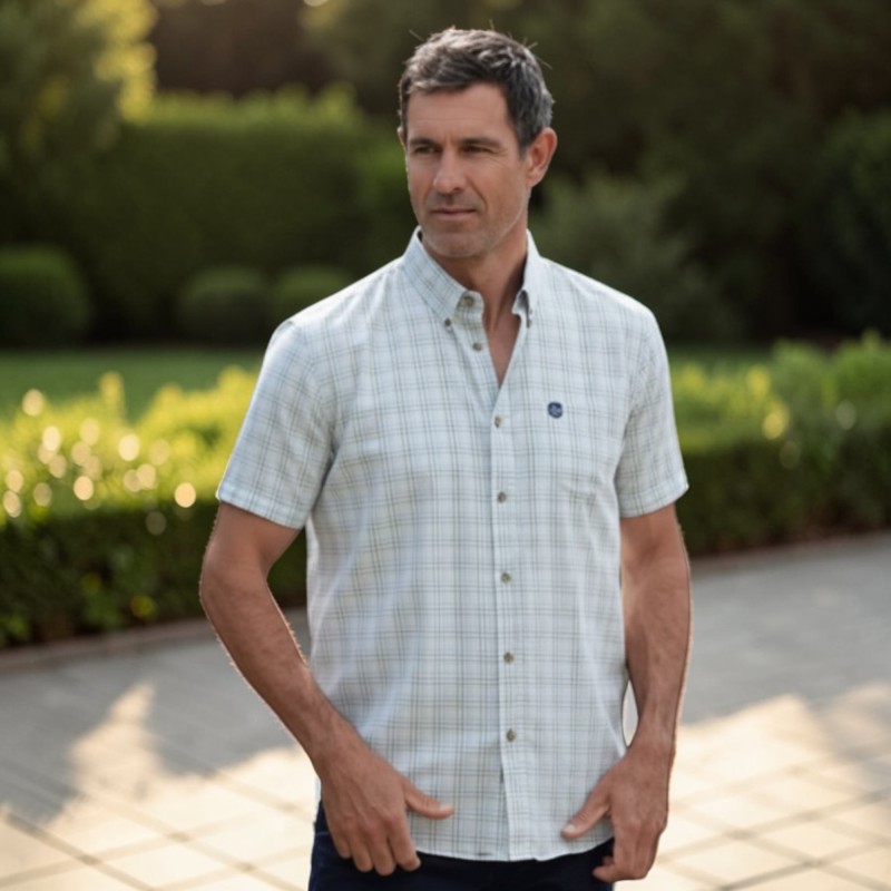 Camisa Manga Corta Oxford Blue London Tattersall  Navy