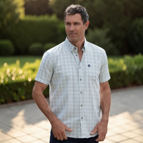 Camisa Manga Corta Oxford Blue London Tattersall  Navy