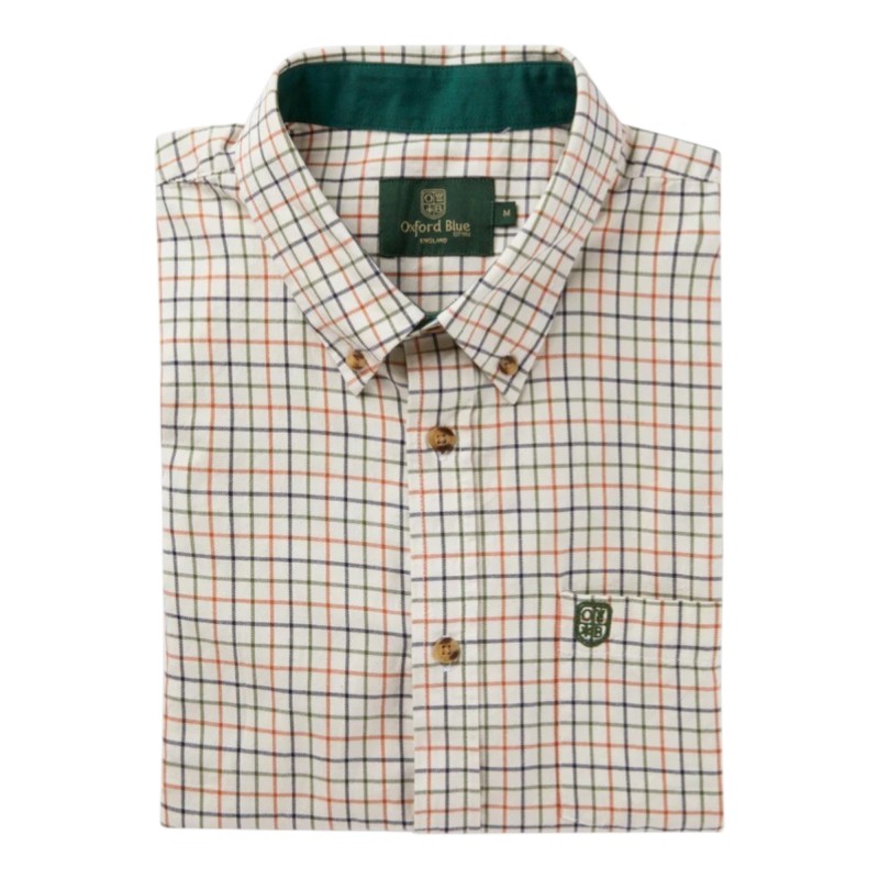 Camisa Manga Corta Oxford Blue Bern Check Orange/Green