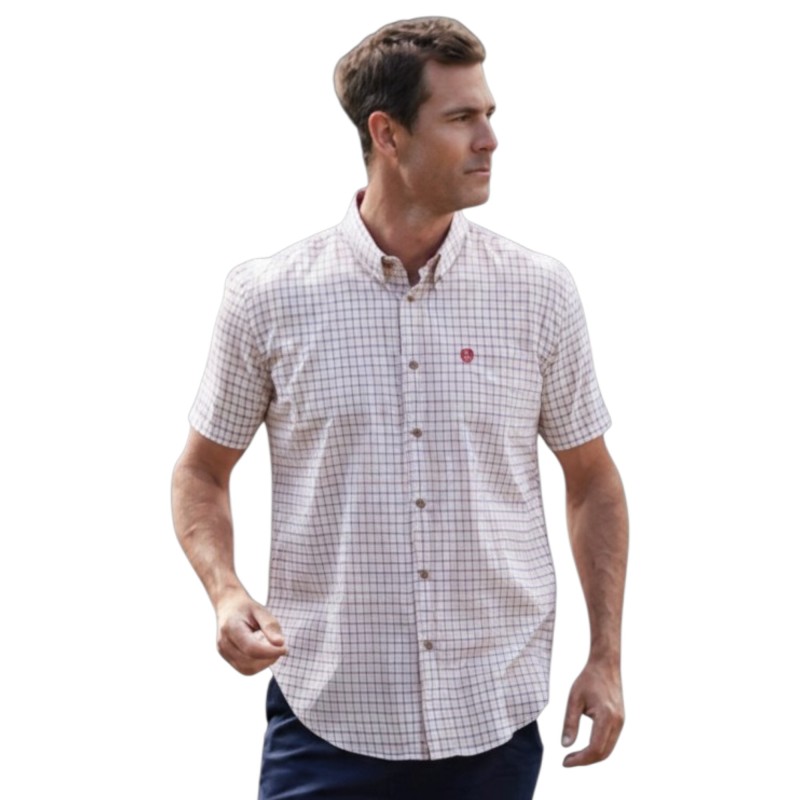 Camisa Manga Corta Oxford Blue Metz Check Brown/Yellow