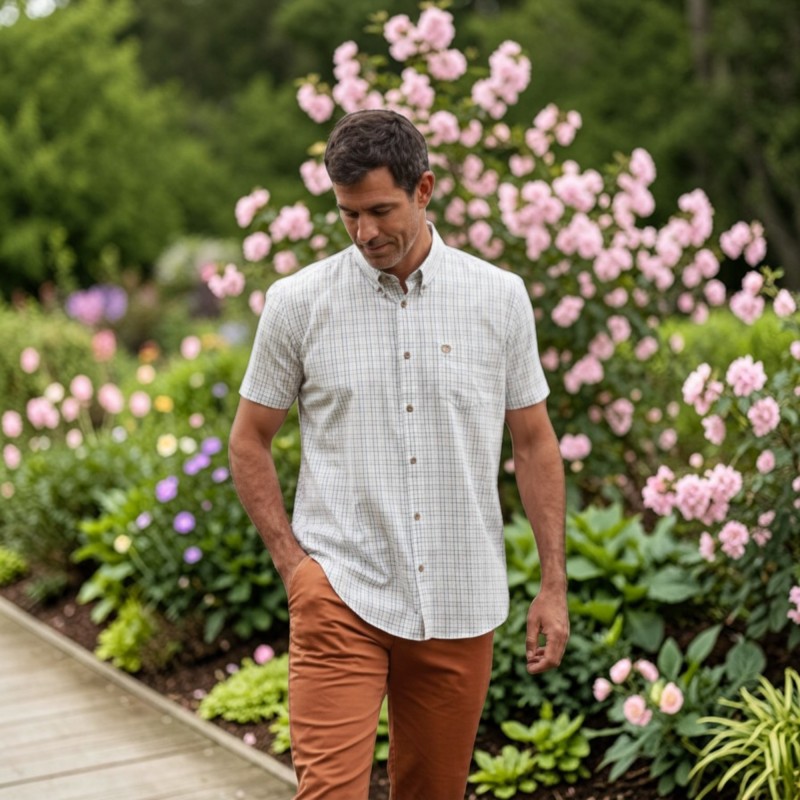 Camisa Manga Corta Oxford Blue Morar Check Black/Brown