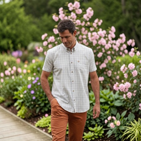 Camisa Manga Corta Oxford Blue Morar Check Black/Brown