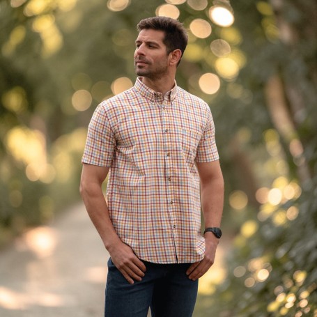 Camisa Manga Corta Oxford Blue Wick Check Red/Orange