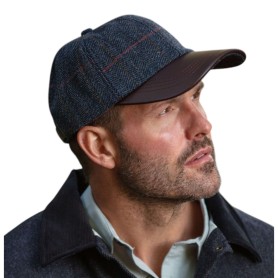 Gorra Oxford Blue Peak Baseball Tweed cuero navy