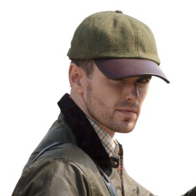 Gorra Oxford Blue Peak Baseball Tweed cuero Brown