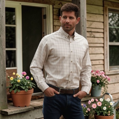 Camisa Oxford Blue Bern Check Orange/Green