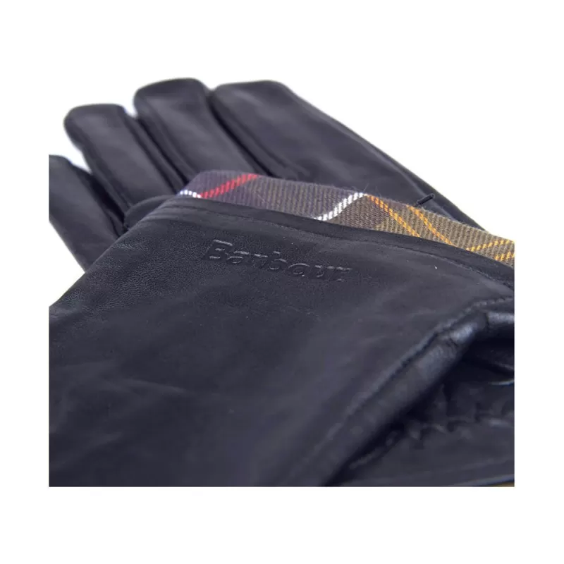 Couro com acabamento em tartã - LGL0048BK11 - Barbour - Feminino - Luvas BARBOUR