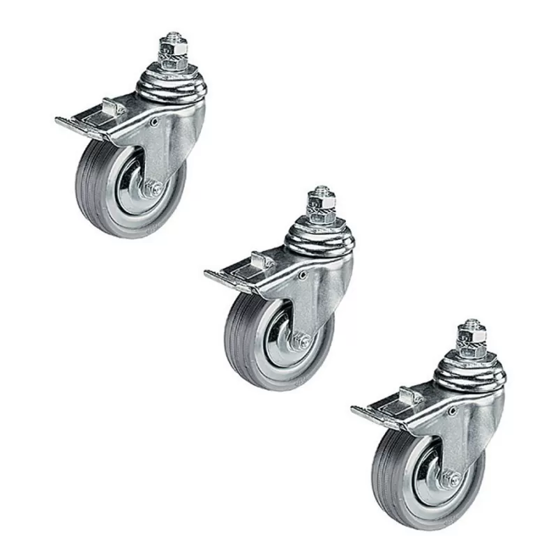 Conjunto de três rodízios de 75 mm com freios. Conector M10 - 104 - Manfrotto - Acessórios Conjunto de três rodízios de 75 mm com freios. Conector M10 - 104 - Manfrotto - Acessórios