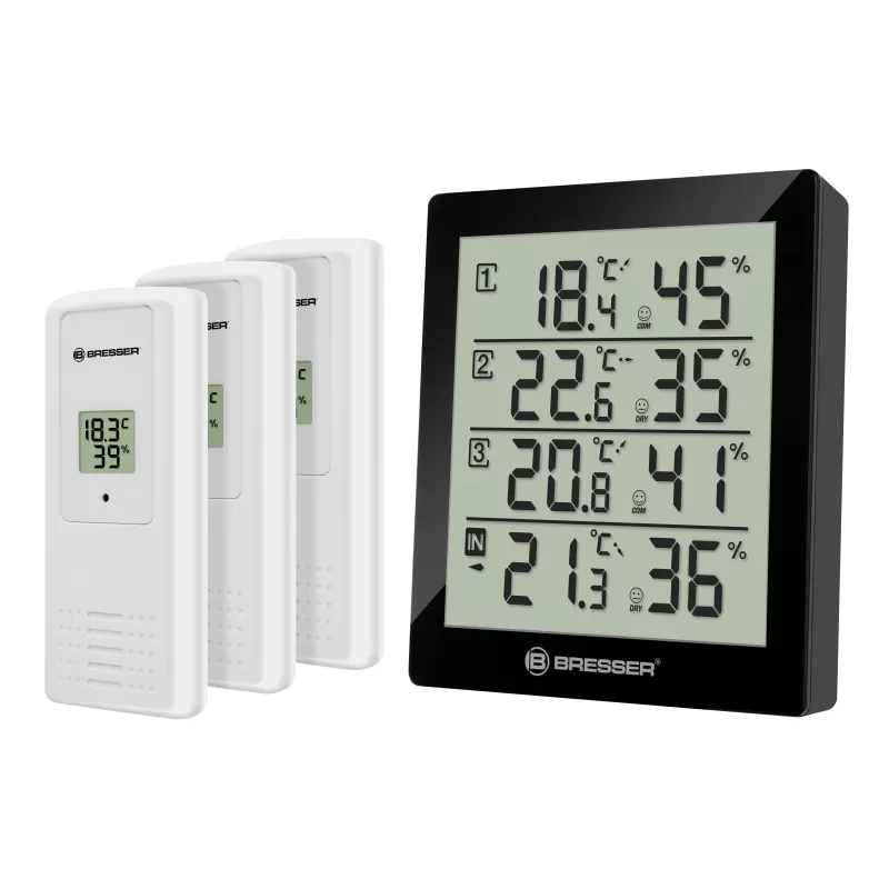 Termómetro e higrómetro BRESSER Temeo Higro Quadro con 4 datos de medida independientes Termómetro e higrómetro BRESSER Temeo Higro Quadro con 4 datos de medida independientes