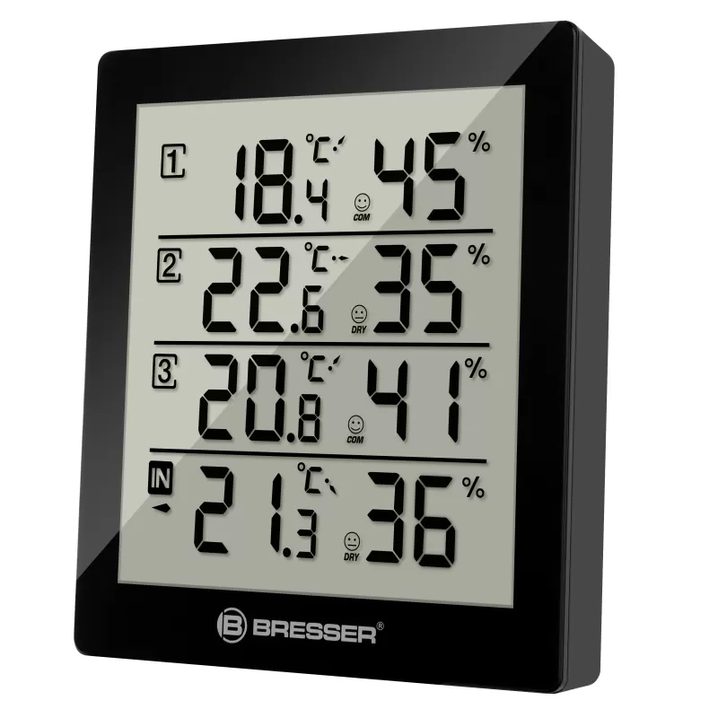 Termómetro e higrómetro BRESSER Temeo Higro Quadro con 4 datos de medida independientes
