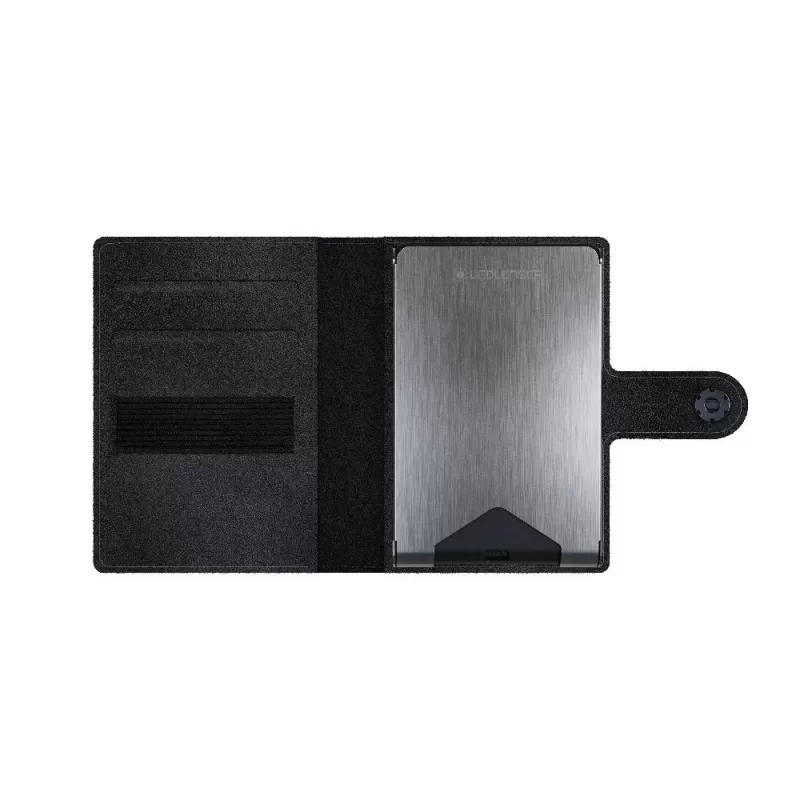 Carteira de couro com porta-cartões Led Lenser, lanterna e protetor de cartões, 150 lm - Roxo