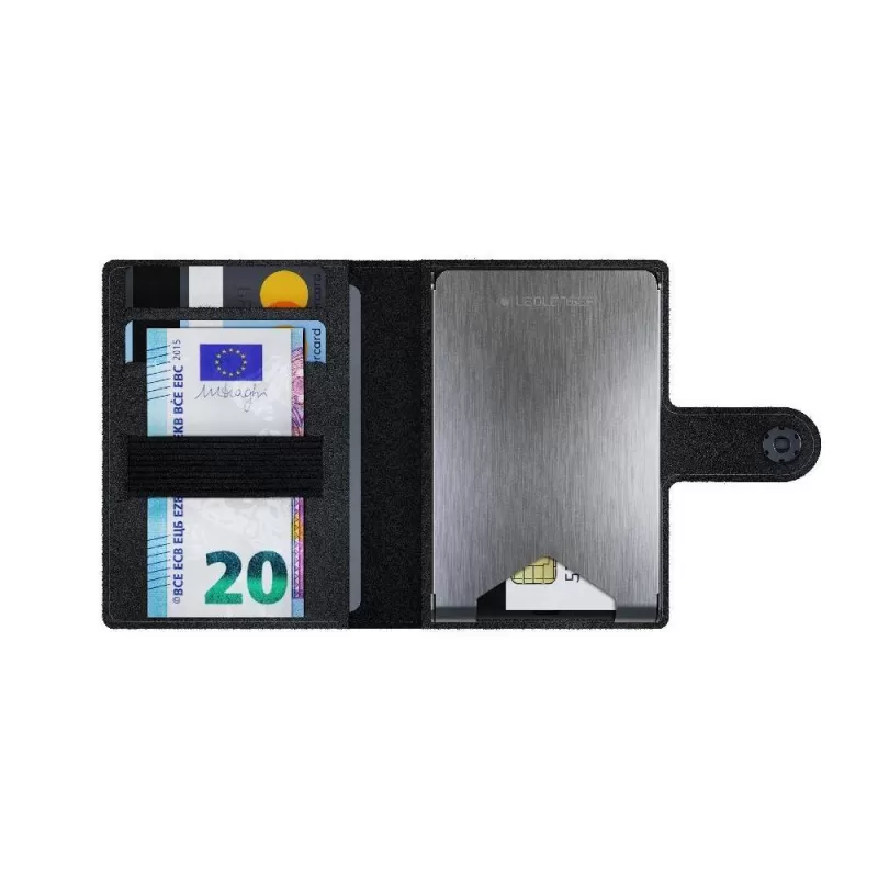 Carteira porta-cartões de couro Led Lenser com lanterna e protetor de cartão 150 lm - Verde escuro