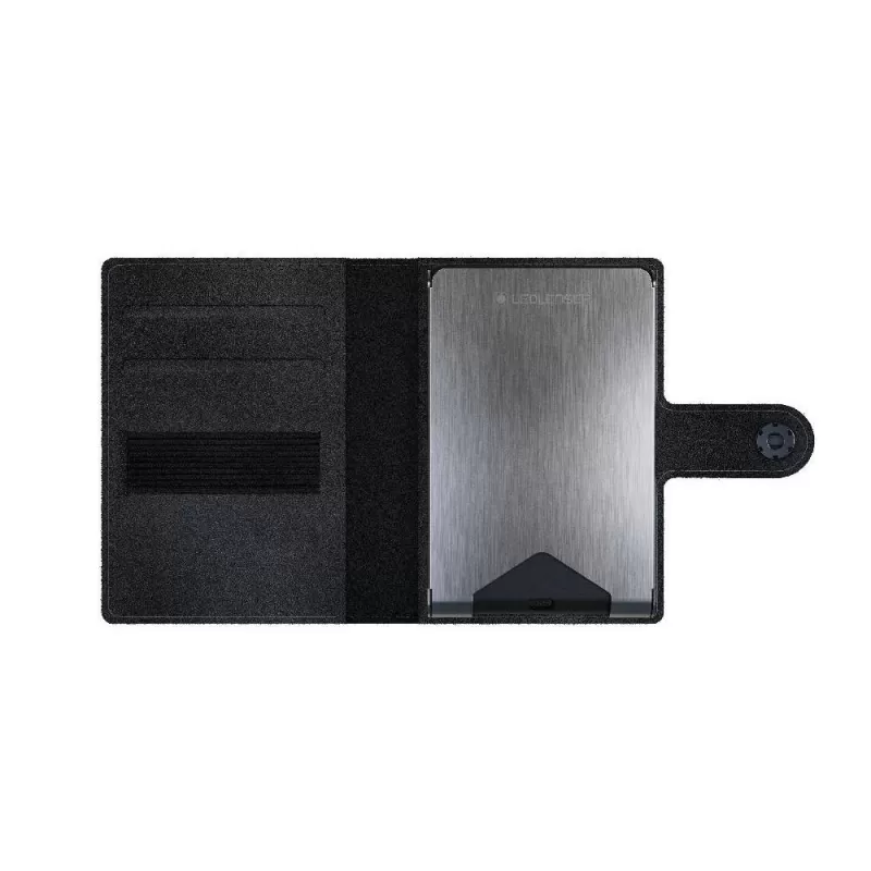 Carteira porta-cartões de couro Led Lenser com lanterna e protetor de cartão 150 lm - Verde escuro