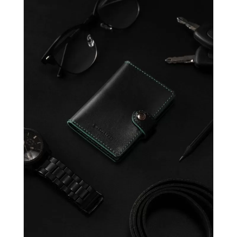 Carteira porta-cartões de couro Led Lenser com lanterna e protetor de cartão 150 lm - Verde escuro