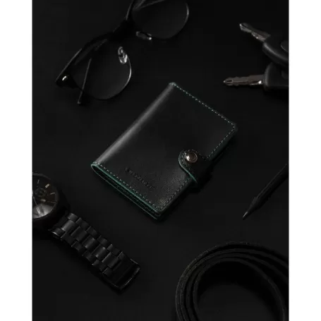 Carteira porta-cartões de couro Led Lenser com lanterna e protetor de cartão 150 lm - Verde escuro