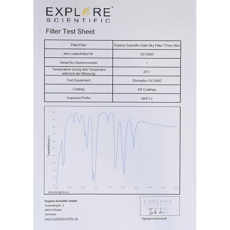 Filtro Dark-Sky EXPLORE SCIENTIFIC 77 mm Slim