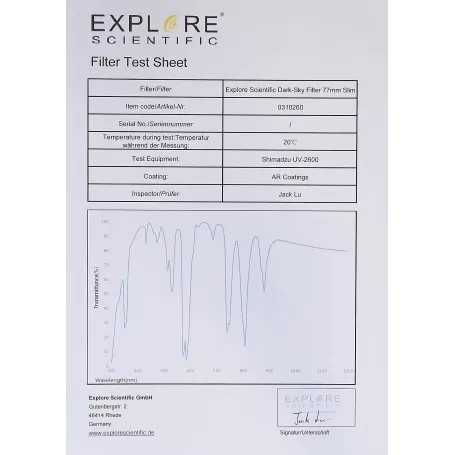 Filtro Dark-Sky EXPLORE SCIENTIFIC 77 mm Slim