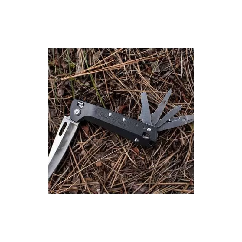 LEATHERMAN K4 cinza escuro, borda lisa, sem bainha, caixa de papelão