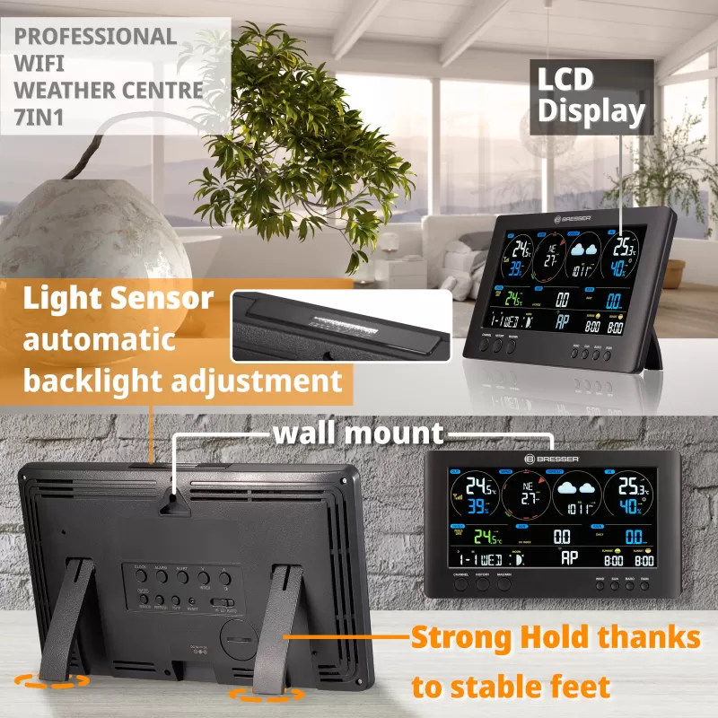 Centro meteorológico BRESSER WIFI ClearView com sensor 7 em 1