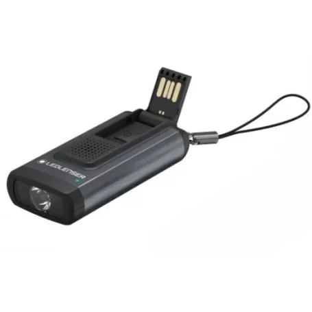 Chaveiro Led Lenser K6R Cinza de Segurança, Recarregável com Carregamento USB-A (Sinal Acústico de Emergência)