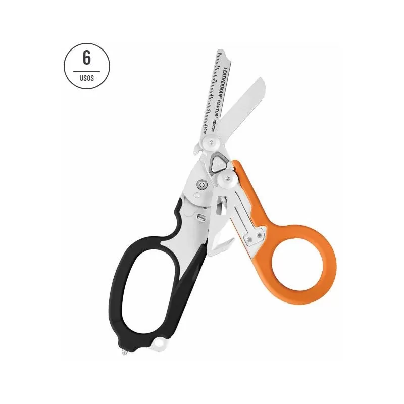 Tesoura de resgate Leatherman Raptor, laranja e preta, bainha de plástico utilitária, caixa de papelão Tesoura de resgate Leatherman Raptor, laranja e preta, bainha de plástico utilitária, caixa de papelão